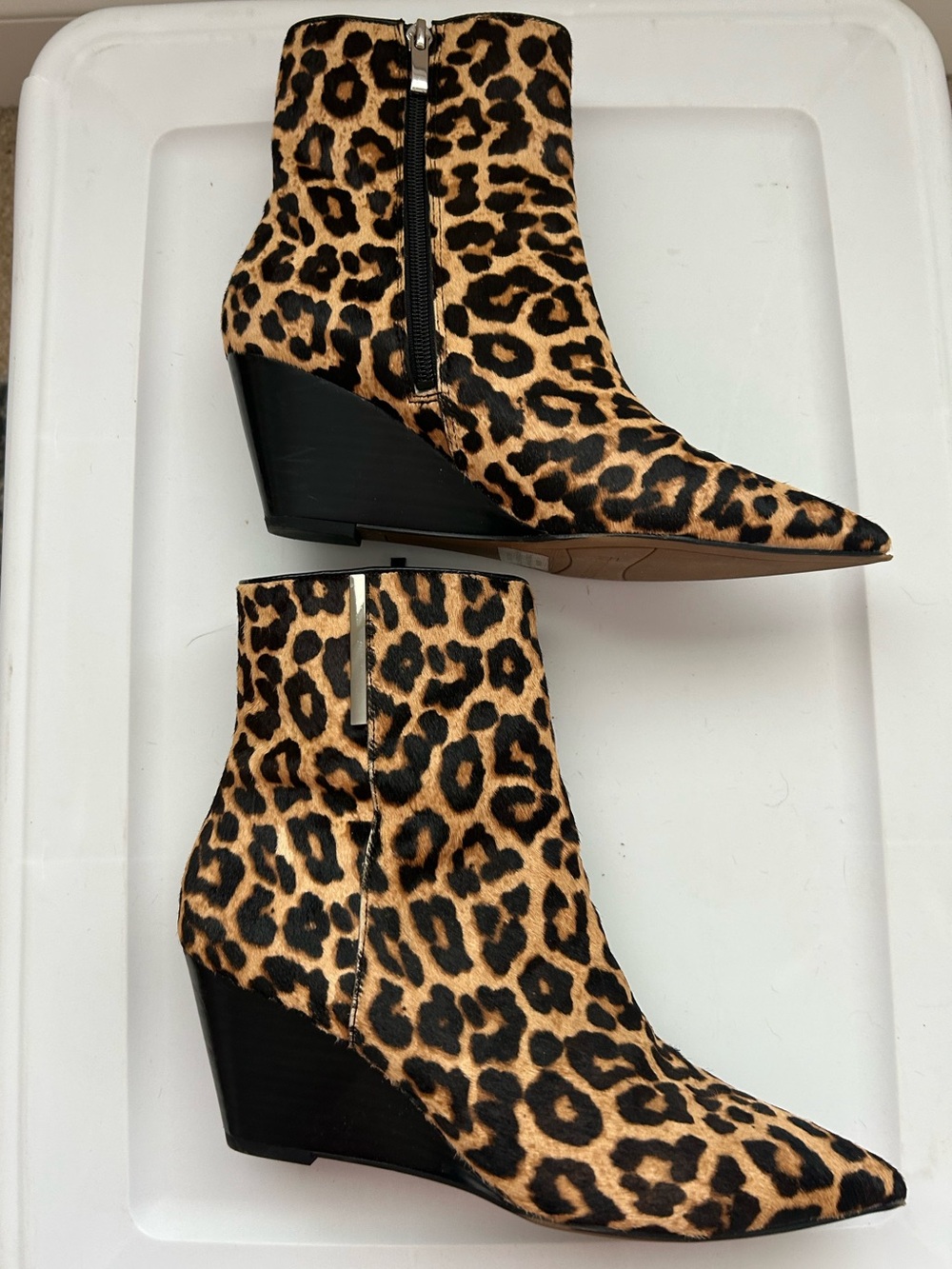 Franco Sarto Leopard Print Wedge Ankle Boots - Women's Tan/Black